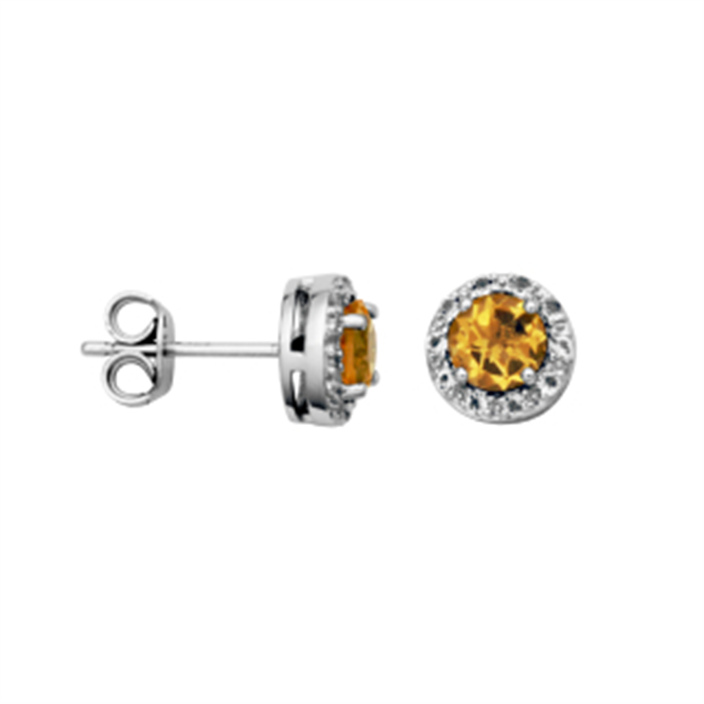 Sterling Silver Citrine & White Topaz Halo Stud Earrings by Samuel B.