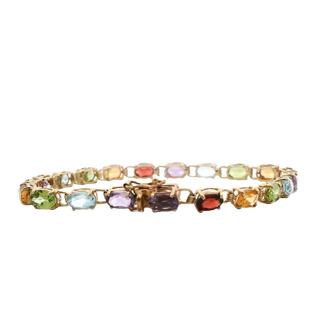 Estate 10K Yellow Gold Multi Gemstone Link Bracelet