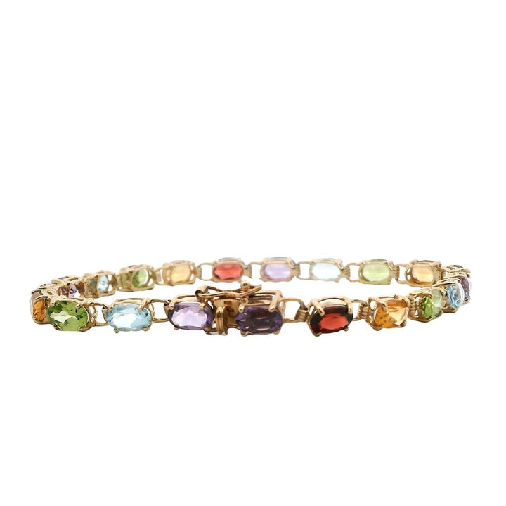Estate 10K Yellow Gold Multi Gemstone Link Bracelet