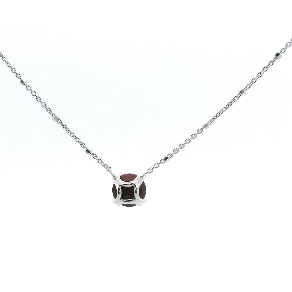 Sterling Silver Rhodium Plated Round Ruby Solitaire with 18" Chain