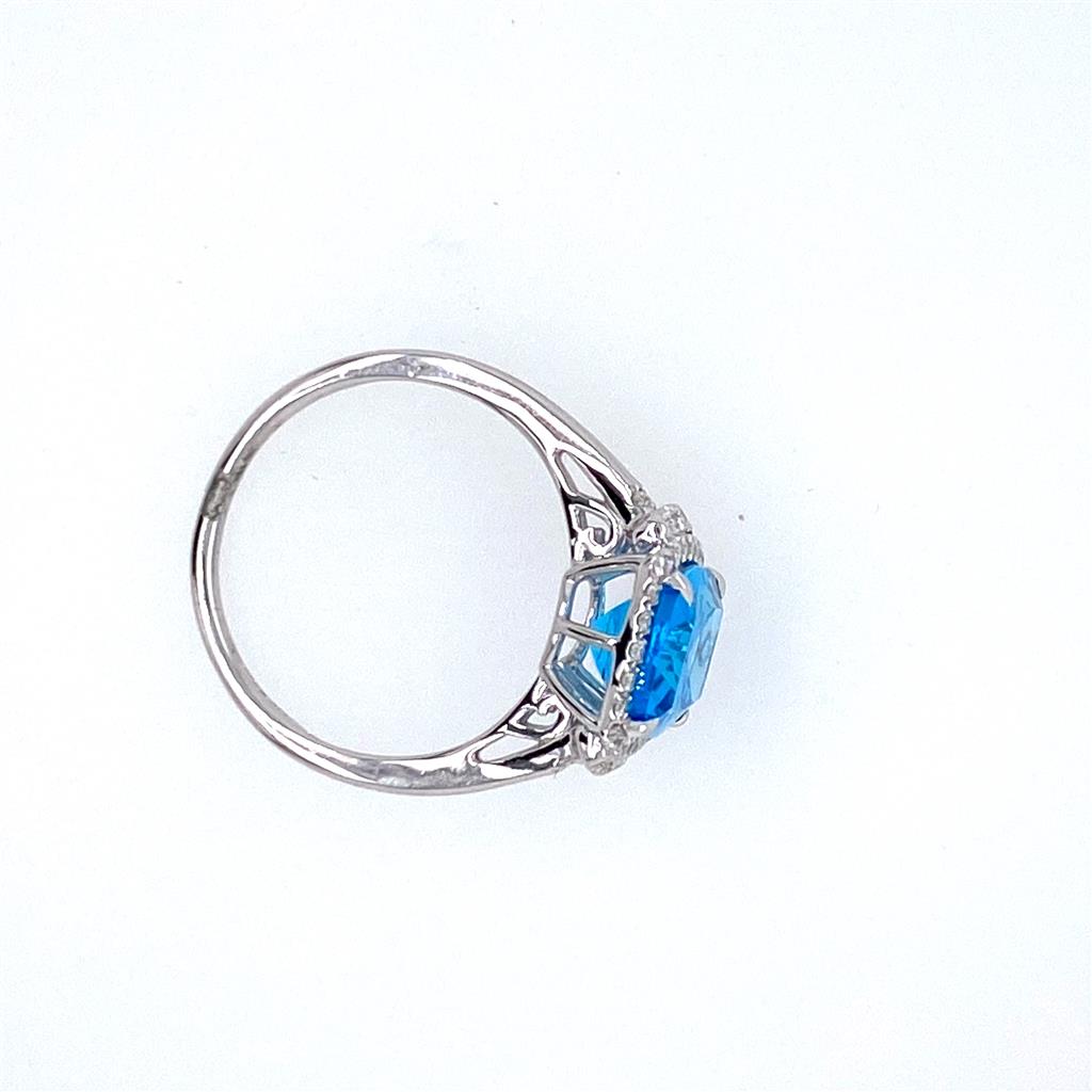 14K White Gold 3.78ctw Blue Topaz & Diamond Halo Ring by Bellarri