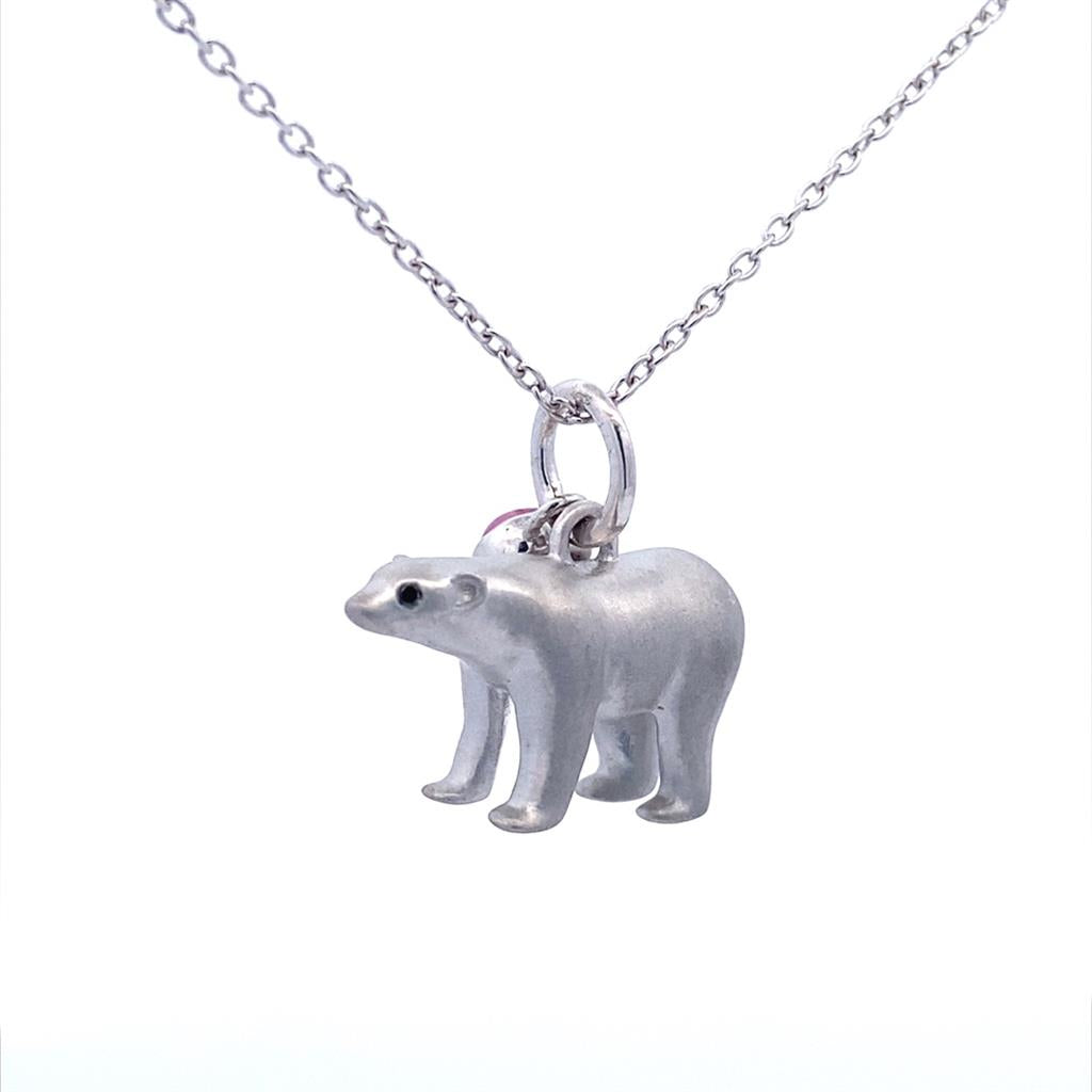 Sterling Silver Ruby & Black Diamond Polar Bear Necklace