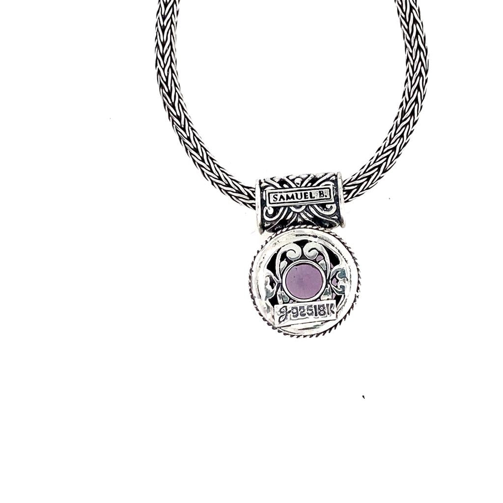 Sterling Silver & 18K Yellow Gold Amethyst Solitaire Necklace by Samuel B.