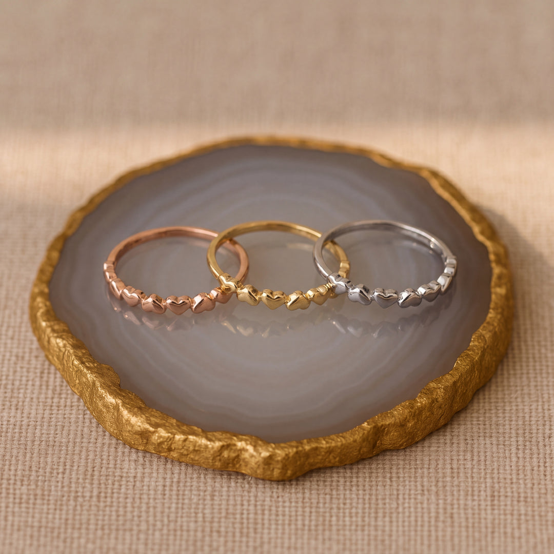 Estate 14K Three Tone Gold Heart Stacking Band Set