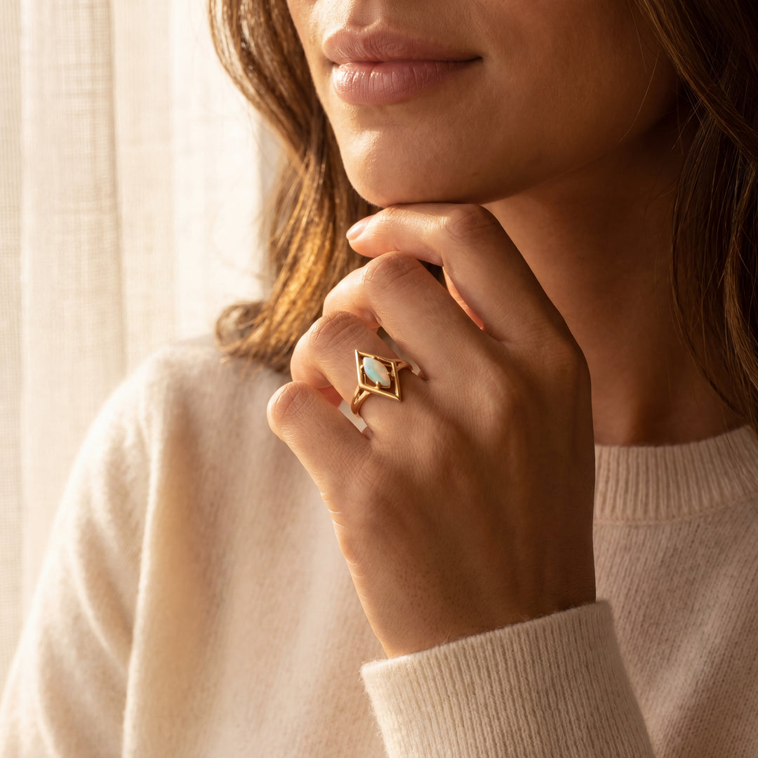 Estate 14K Yellow Gold Vintage Opal Geometric Ring