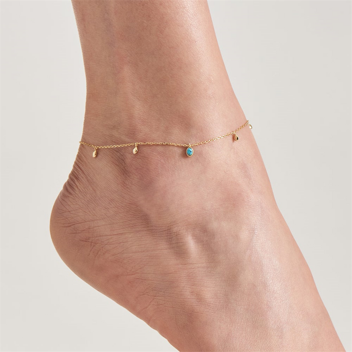 Gold Plated Synthetic Turquoise Drop Station Anklet by Ania Haie
