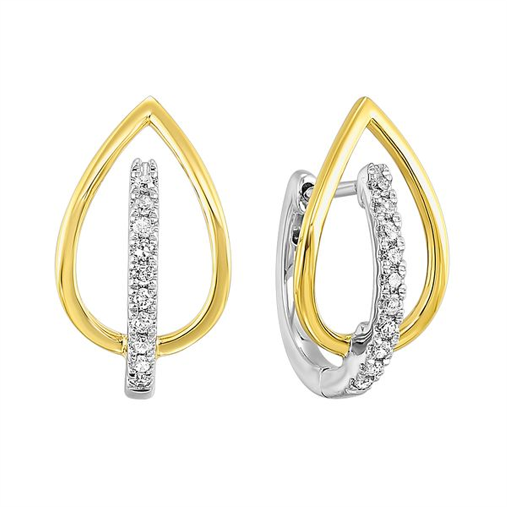 10K Two Tone Gold 0.11ctw Diamond Dual Hoop Earrings