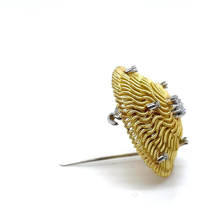 Estate 18K Yellow Gold 0.22ctw Diamond Swirl Brooch