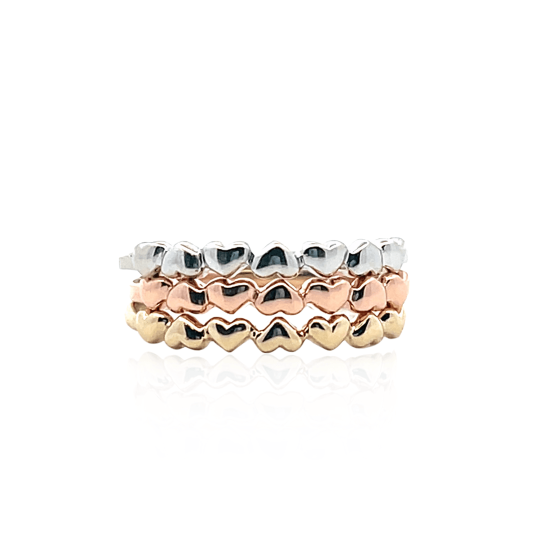 Estate 14K Three Tone Gold Heart Stacking Band Set