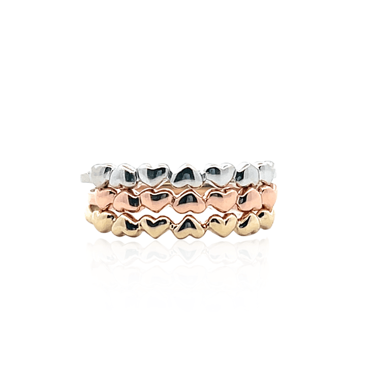 Estate 14K Three Tone Gold Heart Stacking Band Set