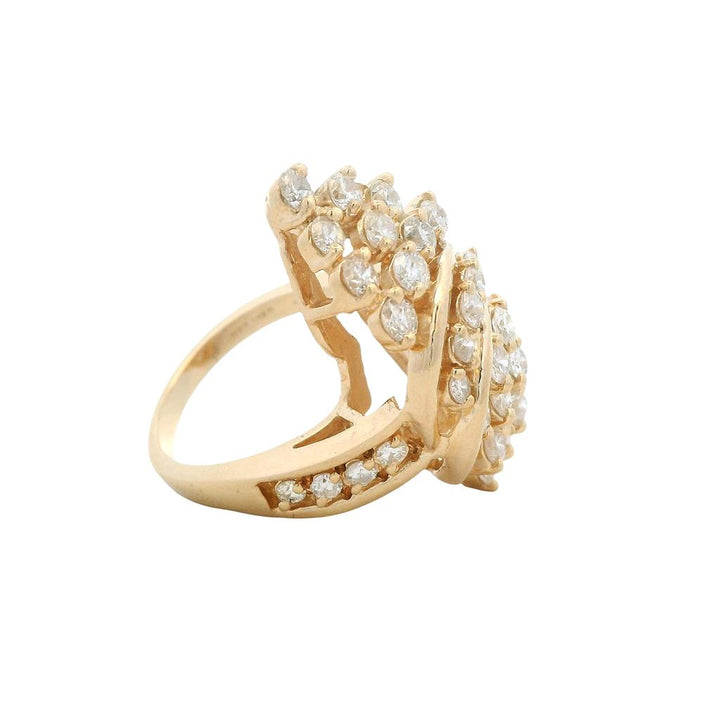 Estate 14K Yellow Gold Diamond Cluster Ring - 1980s Cocktail Design