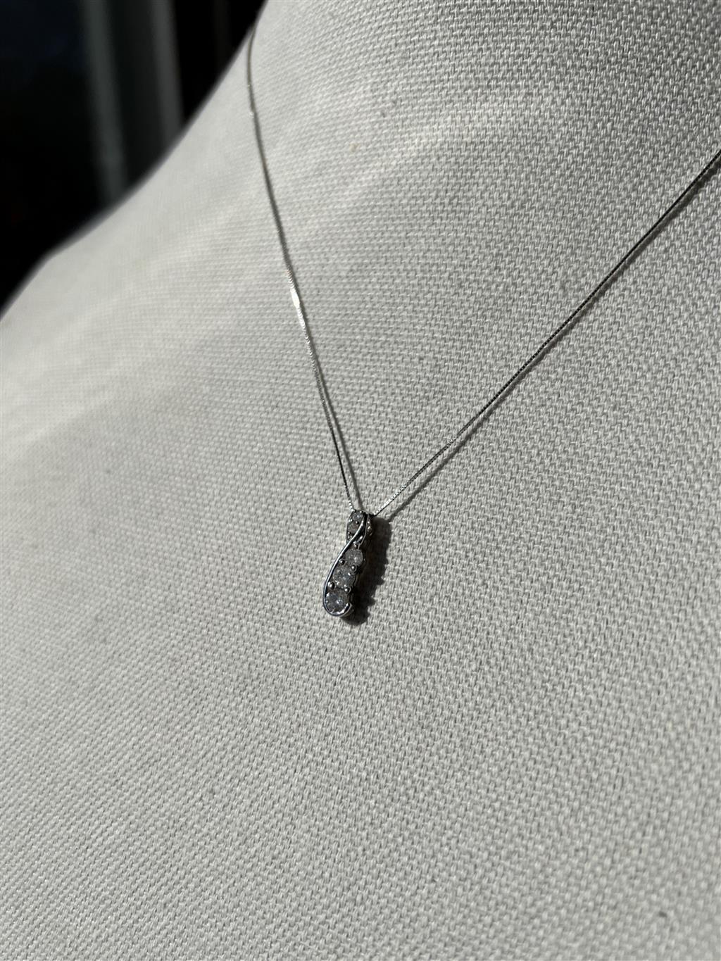 Estate 10K White Gold Diamond Journey Pendant Necklace