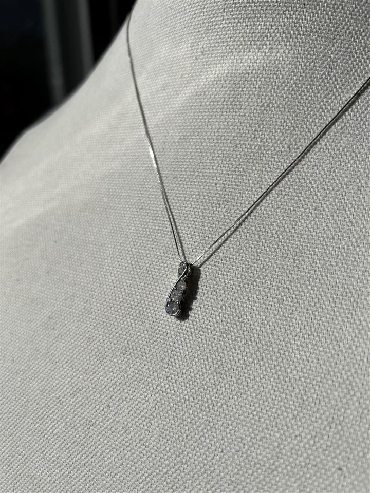 Estate 10K White Gold Diamond Journey Pendant Necklace