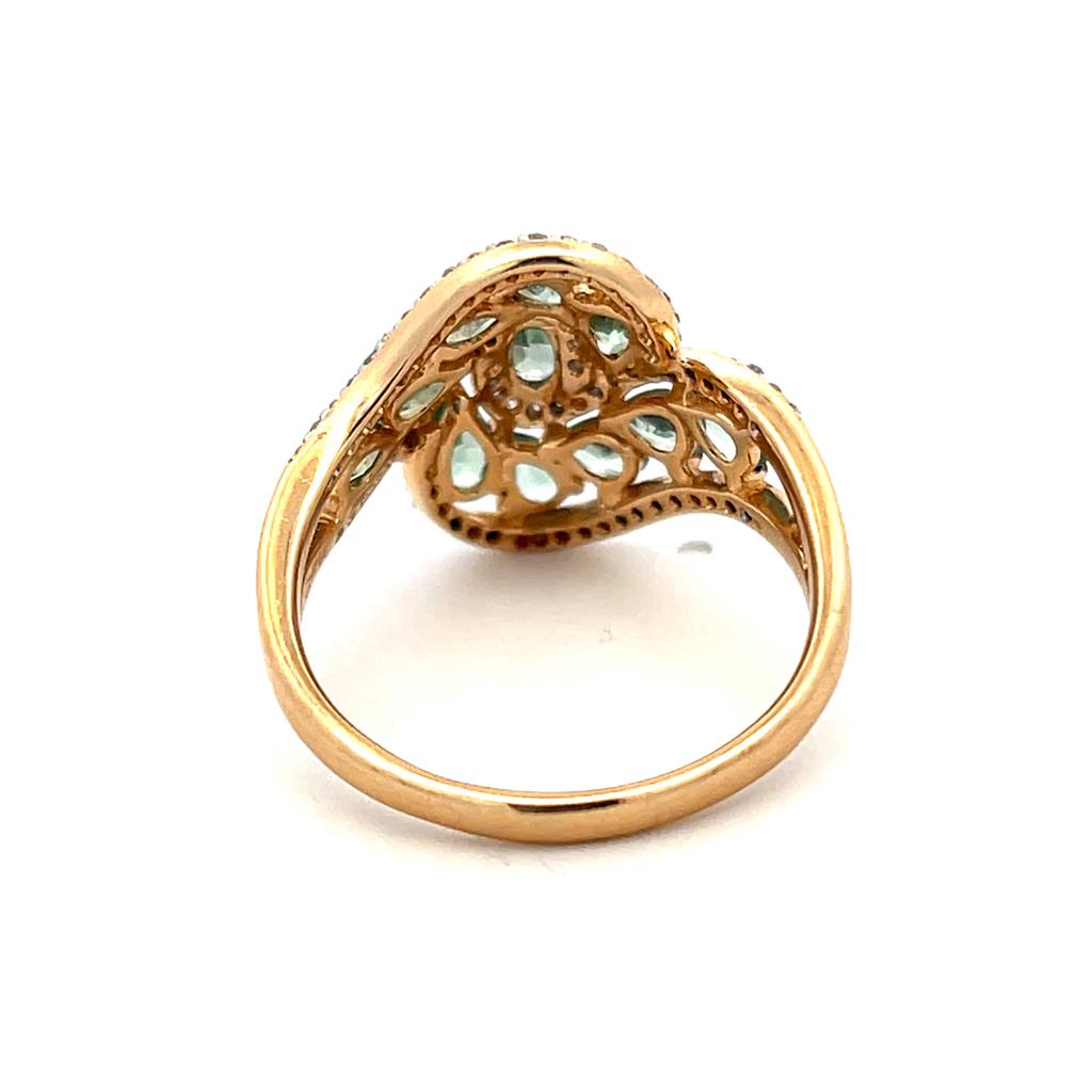 Estate 14K Two Tone Gold 2.51 Chrysoberyl & Diamond Bypass Ring