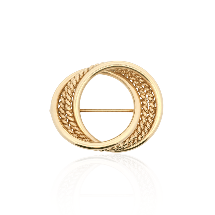 Estate 14K Yellow Gold Rope-Style Circle Knot Brooch