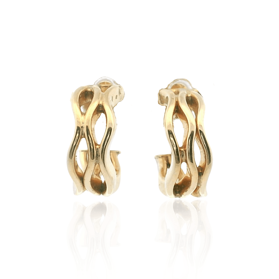 Estate 14K Yellow Gold Wavy Openwork Hoop Earrings