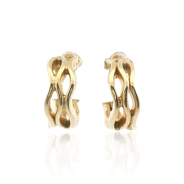 Estate 14K Yellow Gold Wavy Openwork Hoop Earrings