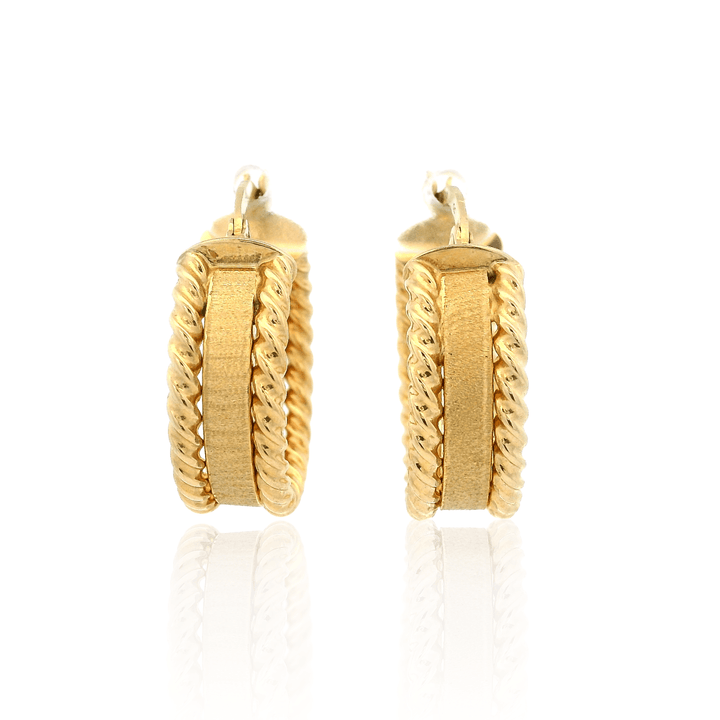Estate 14K Yellow Gold Rope Edge Ribbon Hoop Earrings