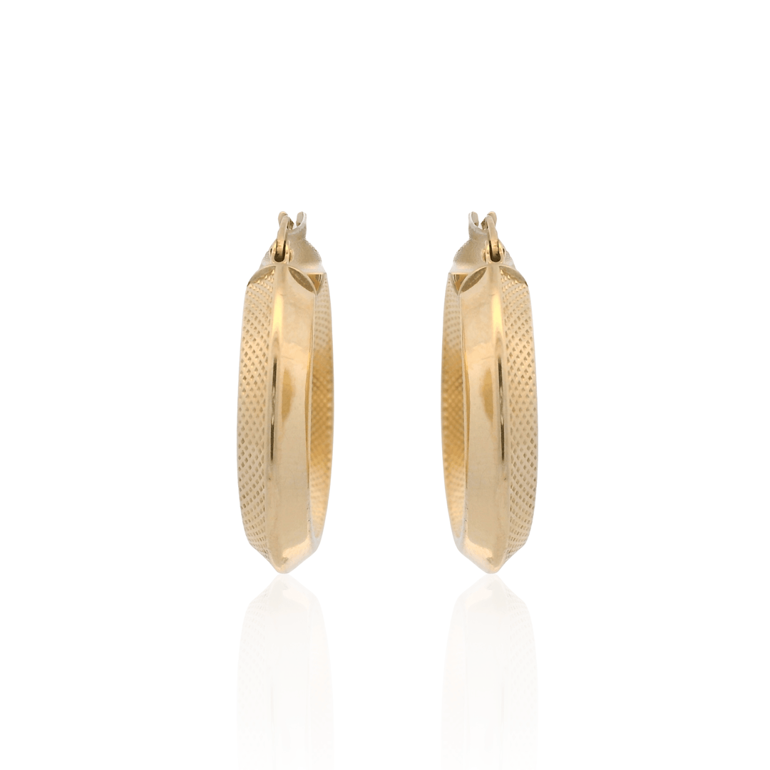 Estate 18K Yellow Gold Textured Knife Edge Hoop Earrings