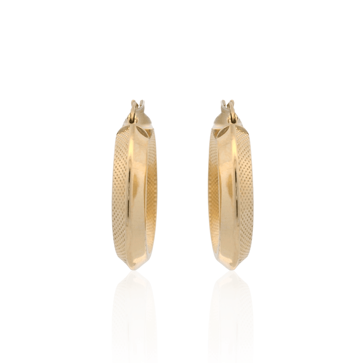 Estate 18K Yellow Gold Textured Knife Edge Hoop Earrings