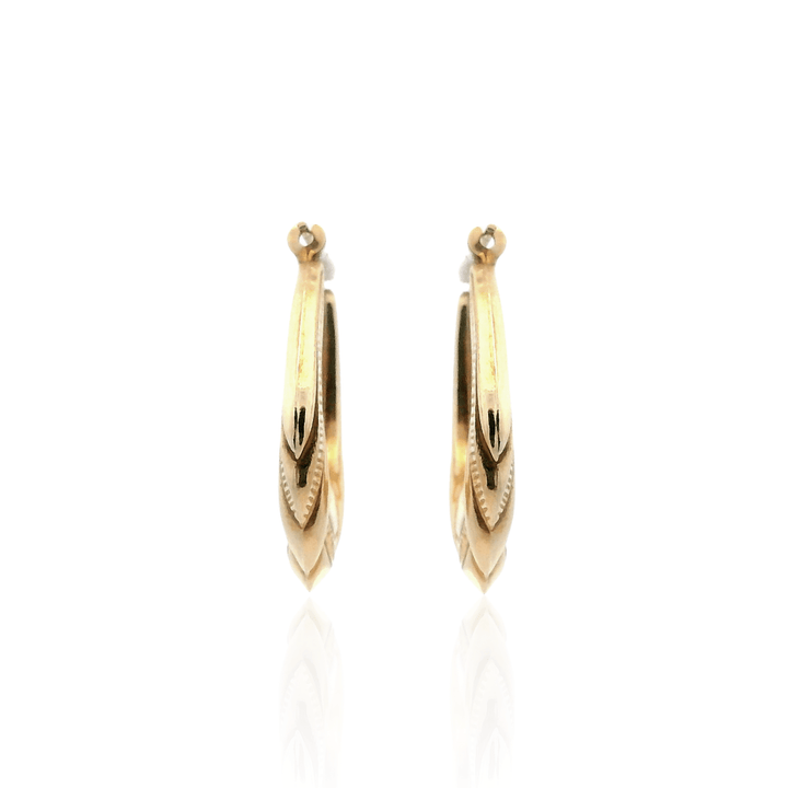 Estate 14K Yellow Gold Textured Pointed Hoop Earrings