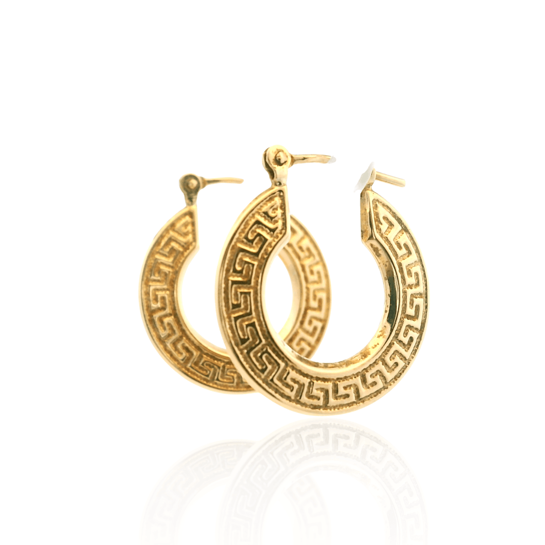 Estate 14K Yellow Gold Greek Key Flat Hoop Earrings