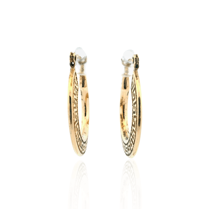 Estate 14K Yellow Gold Greek Key Flat Hoop Earrings