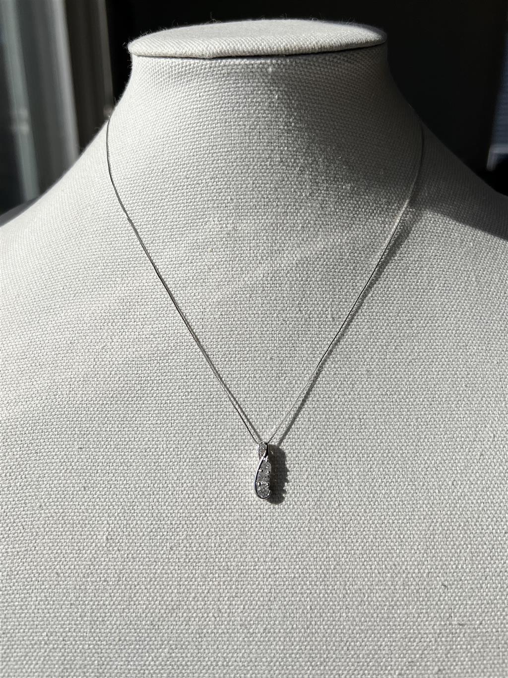 Estate 10K White Gold Diamond Journey Pendant Necklace