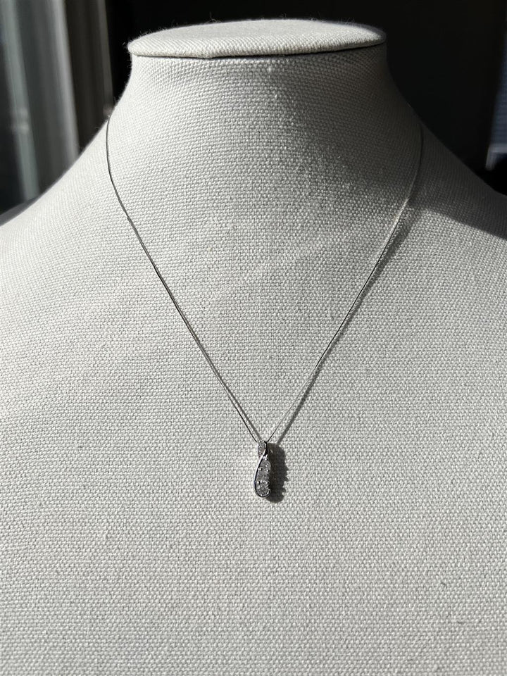 Estate 10K White Gold Diamond Journey Pendant Necklace