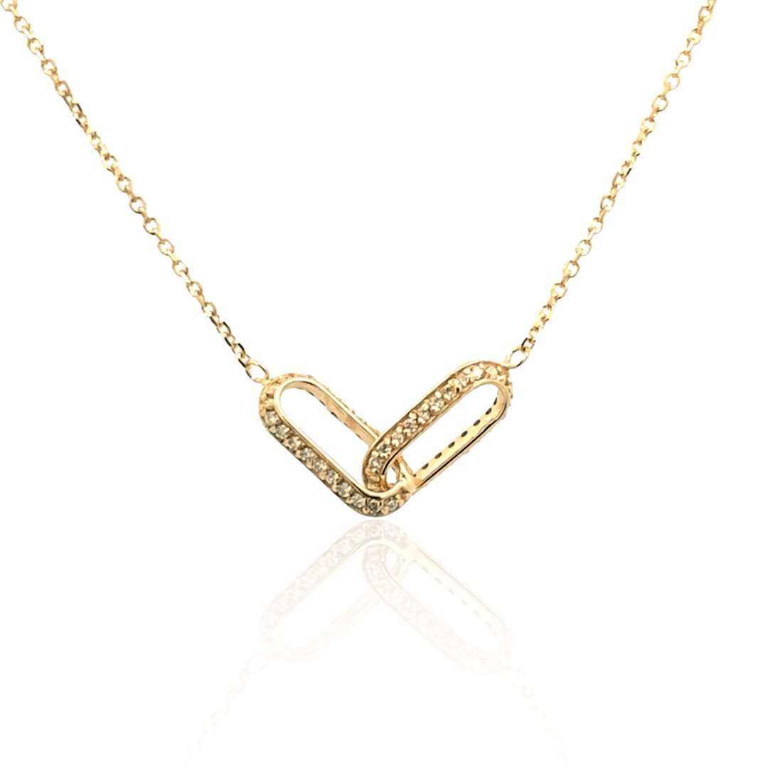 14K Yellow Gold 0.25CTW Diamond Interlocking Paperclip Necklace