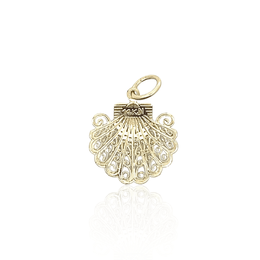 Estate 14K Two-Tone Gold Filigree Seashell Pendant