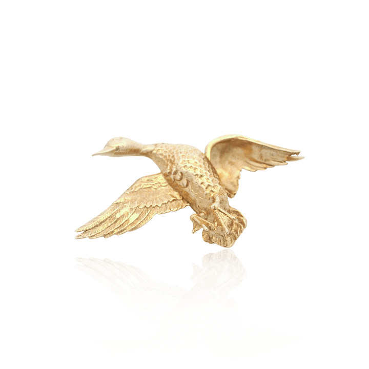Estate 14K Yellow Gold Flying Duck Brooch