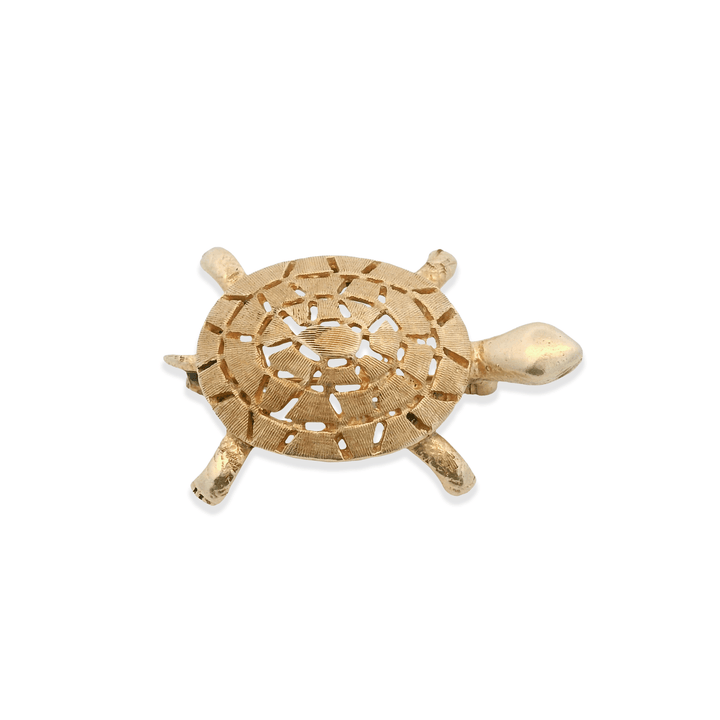 Estate 14K Yellow Gold Turtle Brooch with Florentine Finish