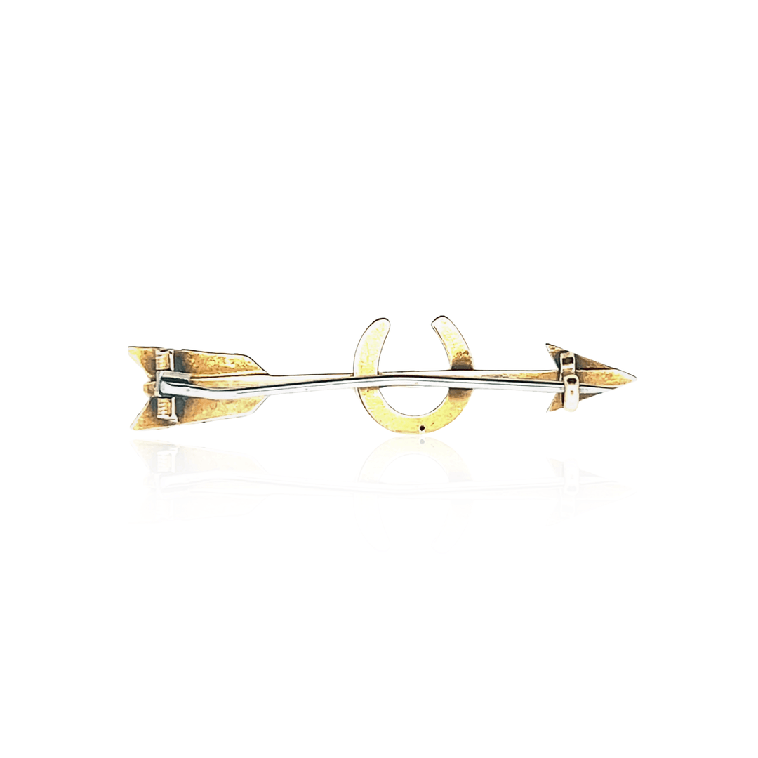 Estate Victorian 14K Yellow Gold "Lucky in Love" Arrow & Horseshoe Pin