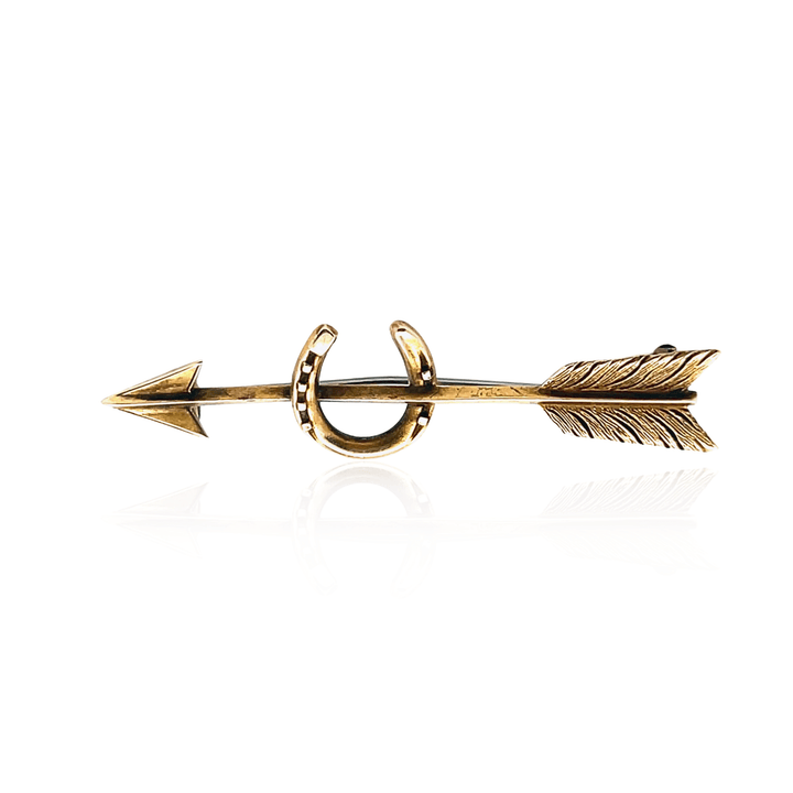 Estate Victorian 14K Yellow Gold "Lucky in Love" Arrow & Horseshoe Pin
