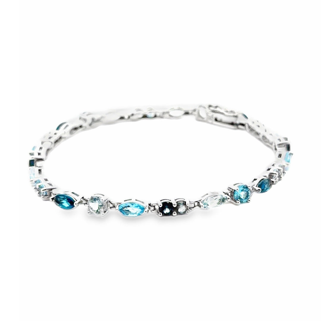 Estate Sterling Silver 7.5CTW Multi Blue Topaz Link Bracelet