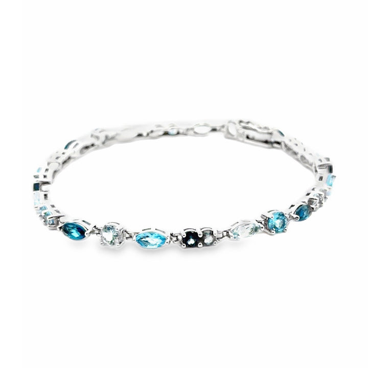 Estate Sterling Silver 7.5CTW Multi Blue Topaz Link Bracelet