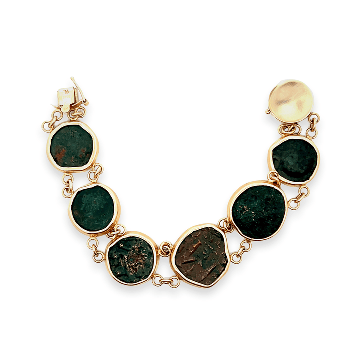 Estate 14K Yellow Gold Ancient Roman Bronze Coin Bracelet