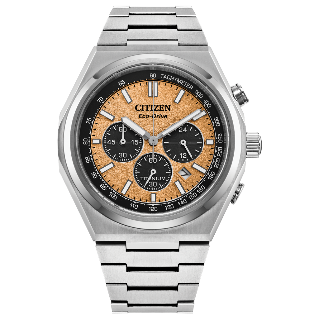 Titanium Eco Drive Salmon Zenshin Chrono Watch by Citizen