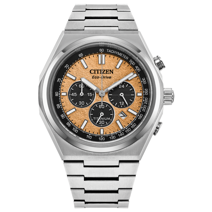 Titanium Eco Drive Salmon Zenshin Chrono Watch by Citizen