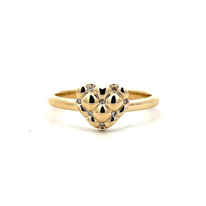 10K Yellow Gold 0.03ctw Quilted Diamond Heart Ring