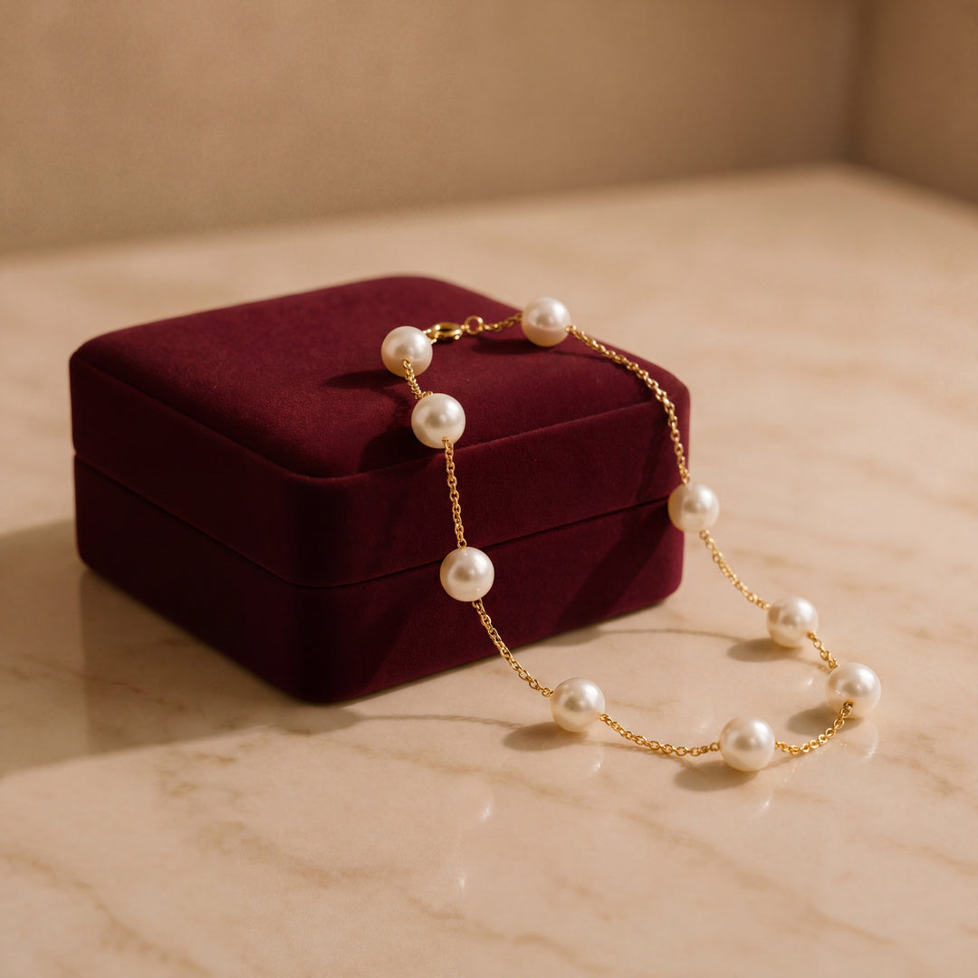 Estate 14K Yellow Gold Pearl Station Bracelet by Effy