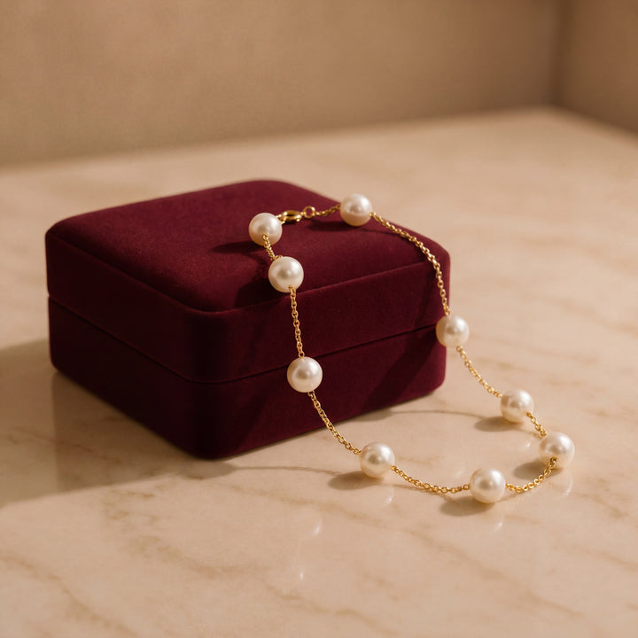 Estate 14K Yellow Gold Pearl Station Bracelet by Effy