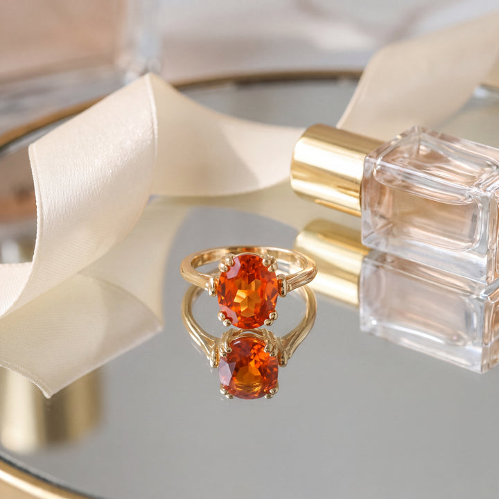 Estate 14KT Yellow Gold Oval Synthetic Orange Sapphire Solitaire Ring