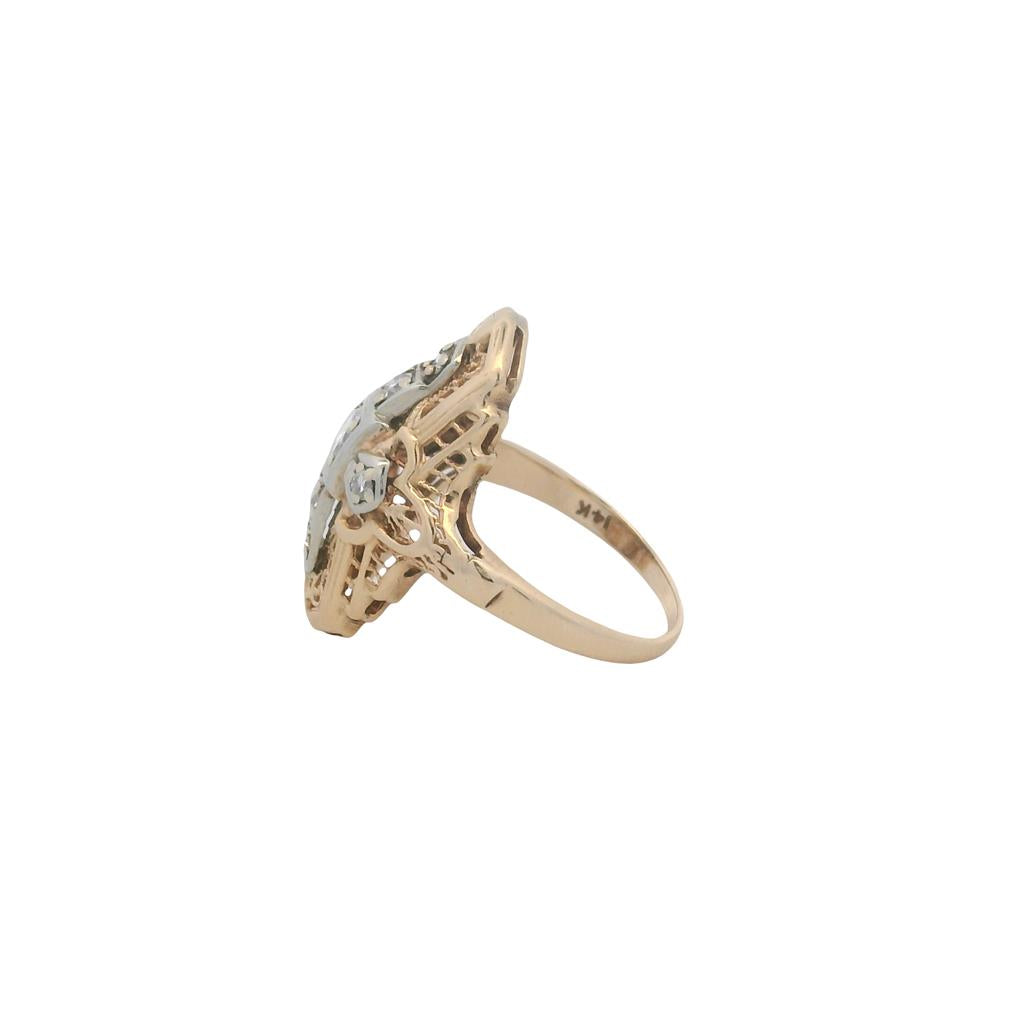 Estate 14K Yellow and White Gold Art Deco Diamond Dinner Ring - 0.34 TCW 1930's Vintage