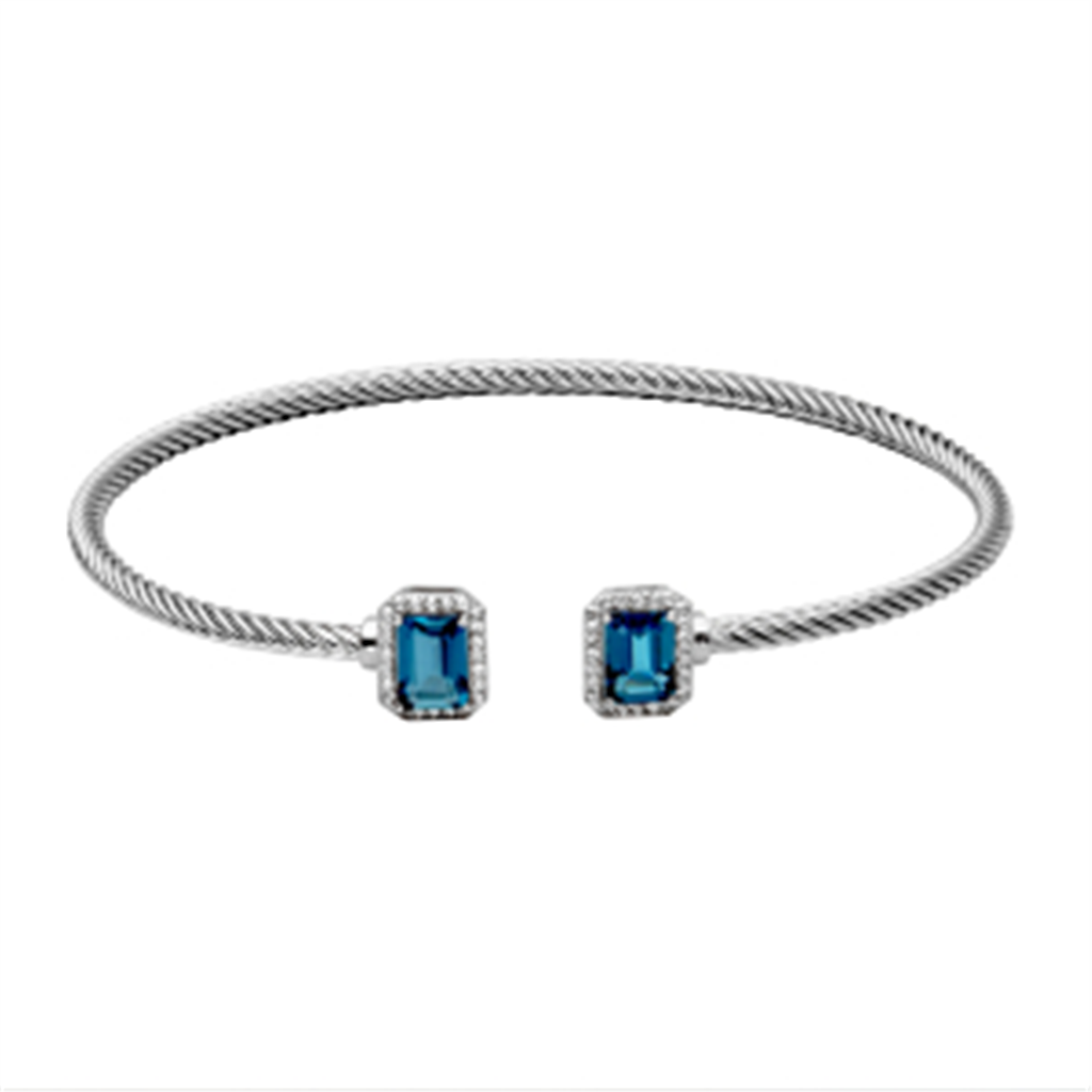 Sterling Silver Emerald Cut London Blue Topaz & White Topaz Cuff Bracelet by Samuel B.