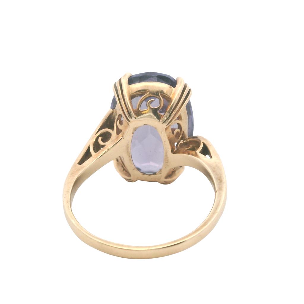 Estate 10K Yellow Gold Synthetic Color Change Sapphire Ring - 12.34 Carat Cocktail Design