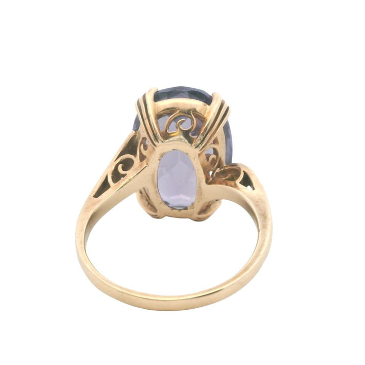Estate 10K Yellow Gold Synthetic Color Change Sapphire Ring - 12.34 Carat Cocktail Design