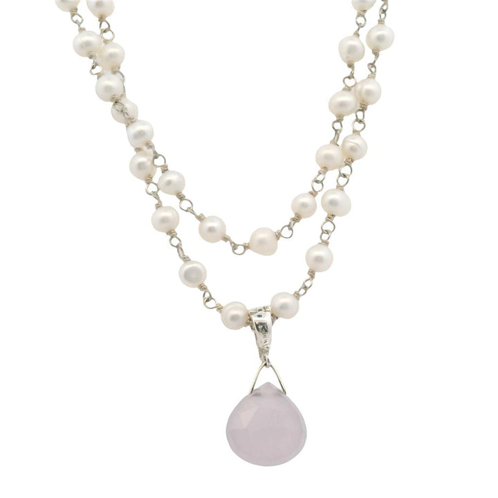 Estate Sterling Silver Rose Quartz & Pearl Double Strand Necklace