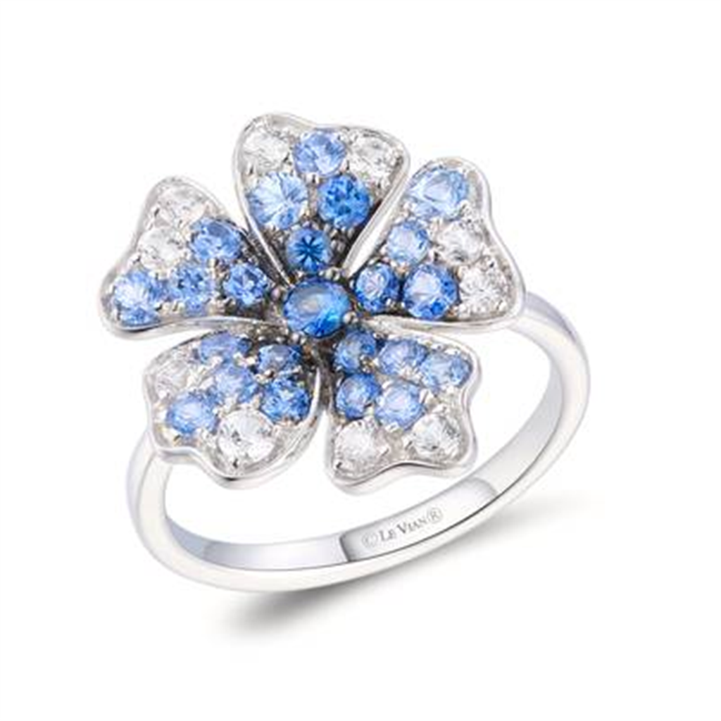 14K White Gold 1.39ctw Ombre Blue Sapphire & White Sapphire Flower Ring by Le Vian